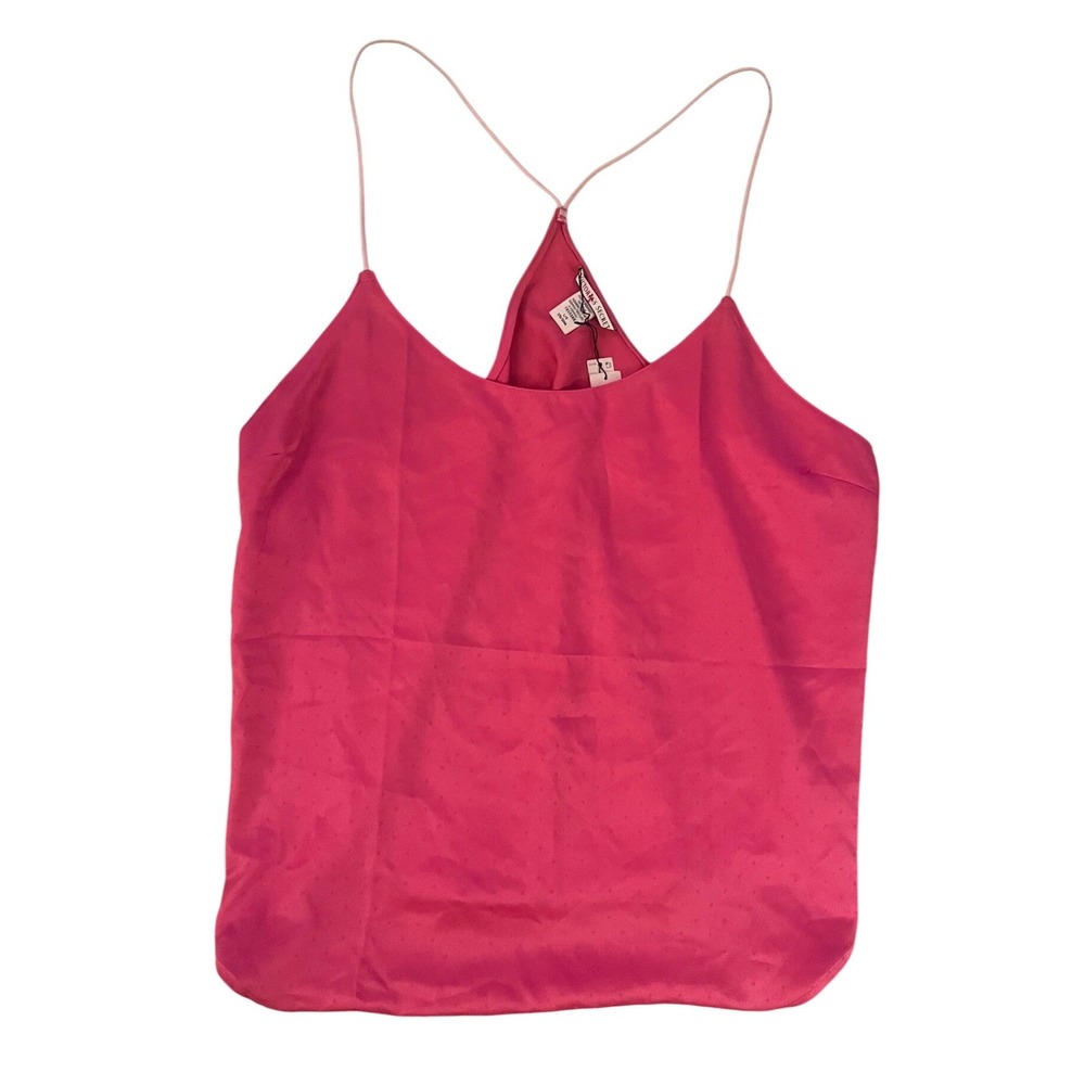 Victoria's Secret NWT Hot Pink Polka Dot Satin Camisole‎ Racerback Sleep- Size L